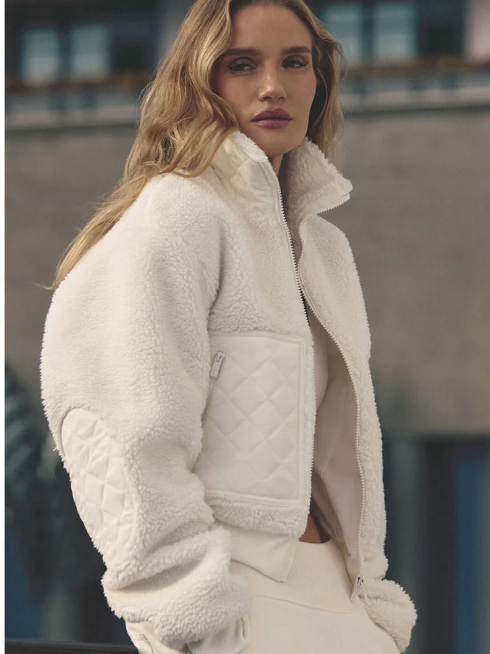 ALO Yoga Cream Quilted-Sherpa Bomber Jacket